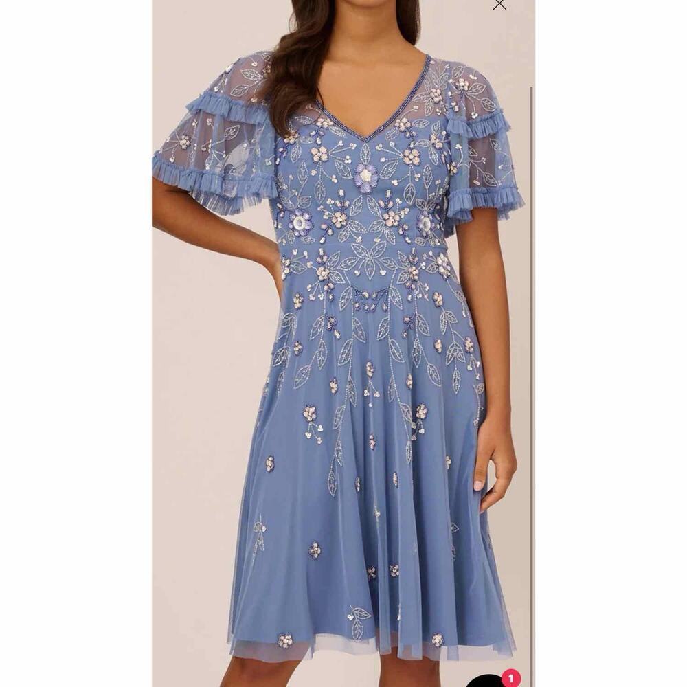 Adrianna Papell Blue Floral Embroidered Midi Dress - Picture 11 of 15